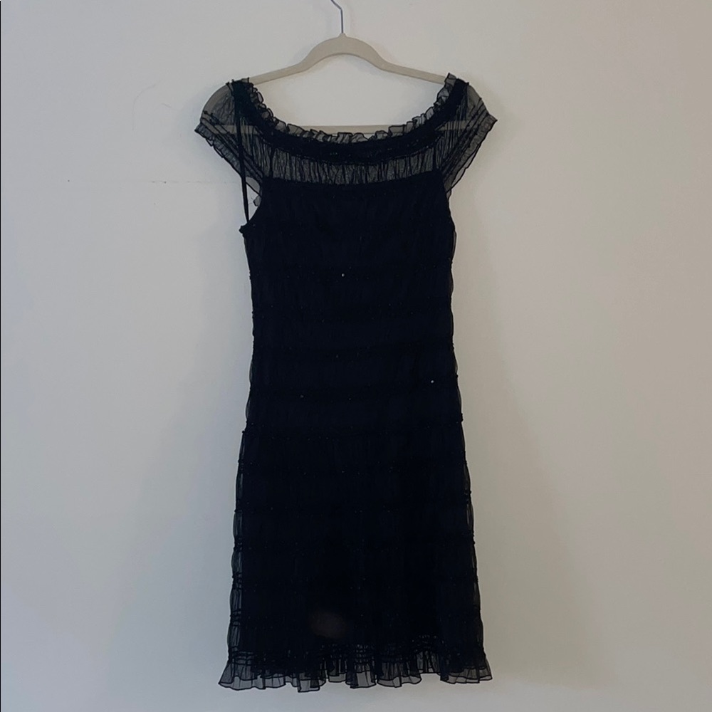 Nine West Black Ruffled Sheath Mini Dress